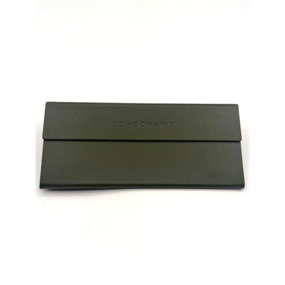 Longchamp Olive Green Flat to Folding Faux Leather Felt Lined Eyeglass Case